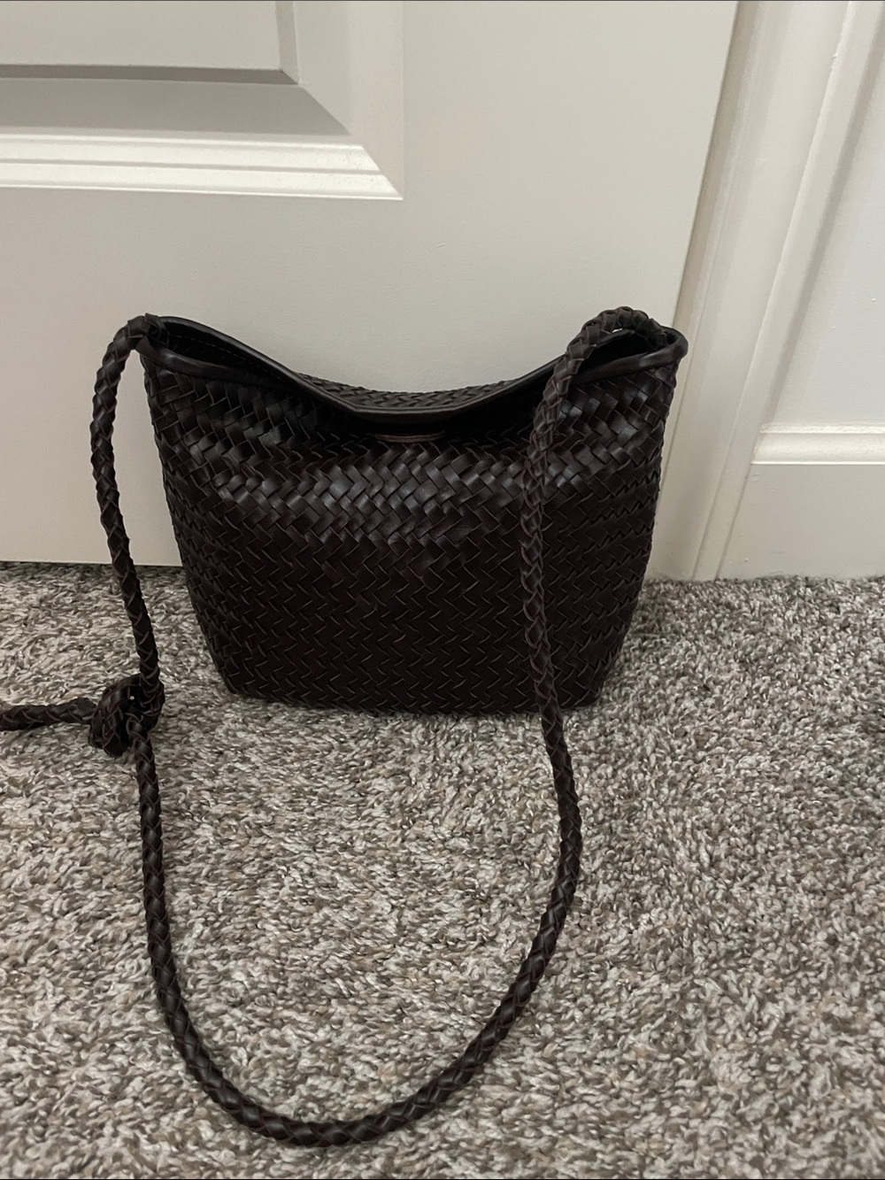 Madewell Dark Brown Woven Leather Shoulder Bag